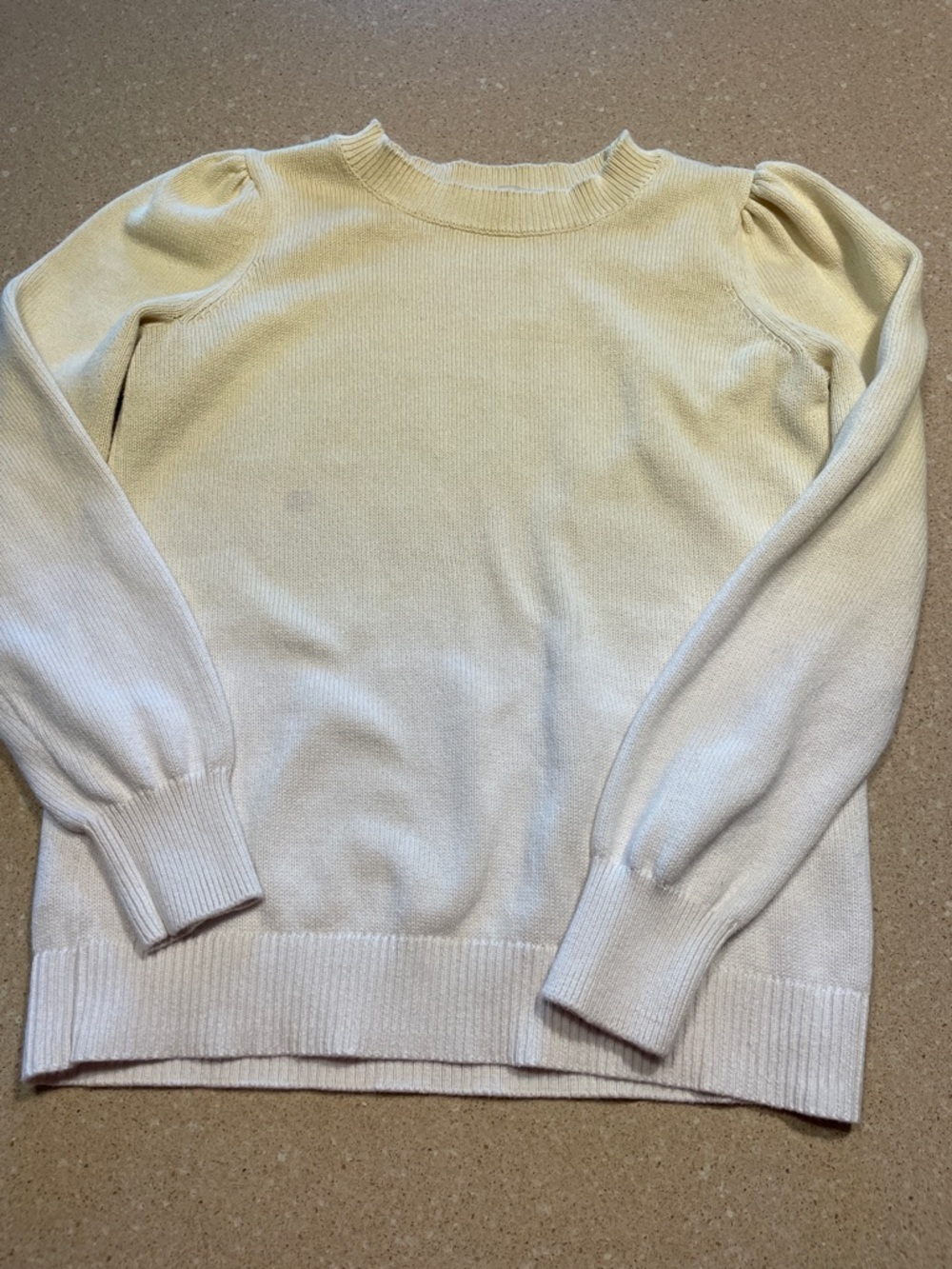 LOFT Yellow and Cream Ombré Puff-Sleeve Crewneck Sweater - Soft Cream